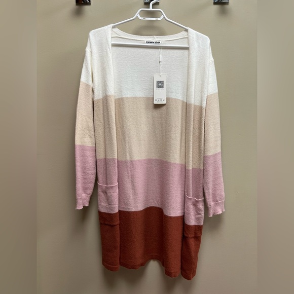 *SOLD* ECOWISH Womens Cardigan Color Block Striped Draped Kimono Cardigans - Picture 1 of 9